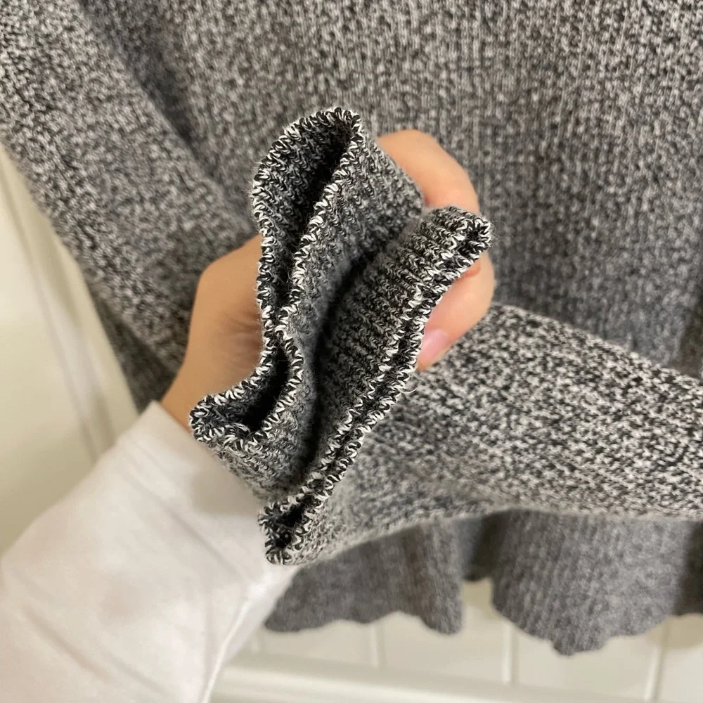 Kim Rogers Gray Ribbed Mock Neck Cotton Sweater | Size M